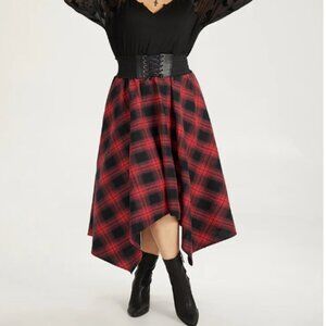 BloomChic Cotton Plaid Pocket Hanky Hem Woven Skirt L us 12